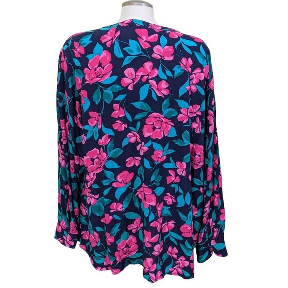 Talbots Womens Tunic Top Plus 3X Split Neck Lightweight Floral Popover Black - Picture 3 of 6